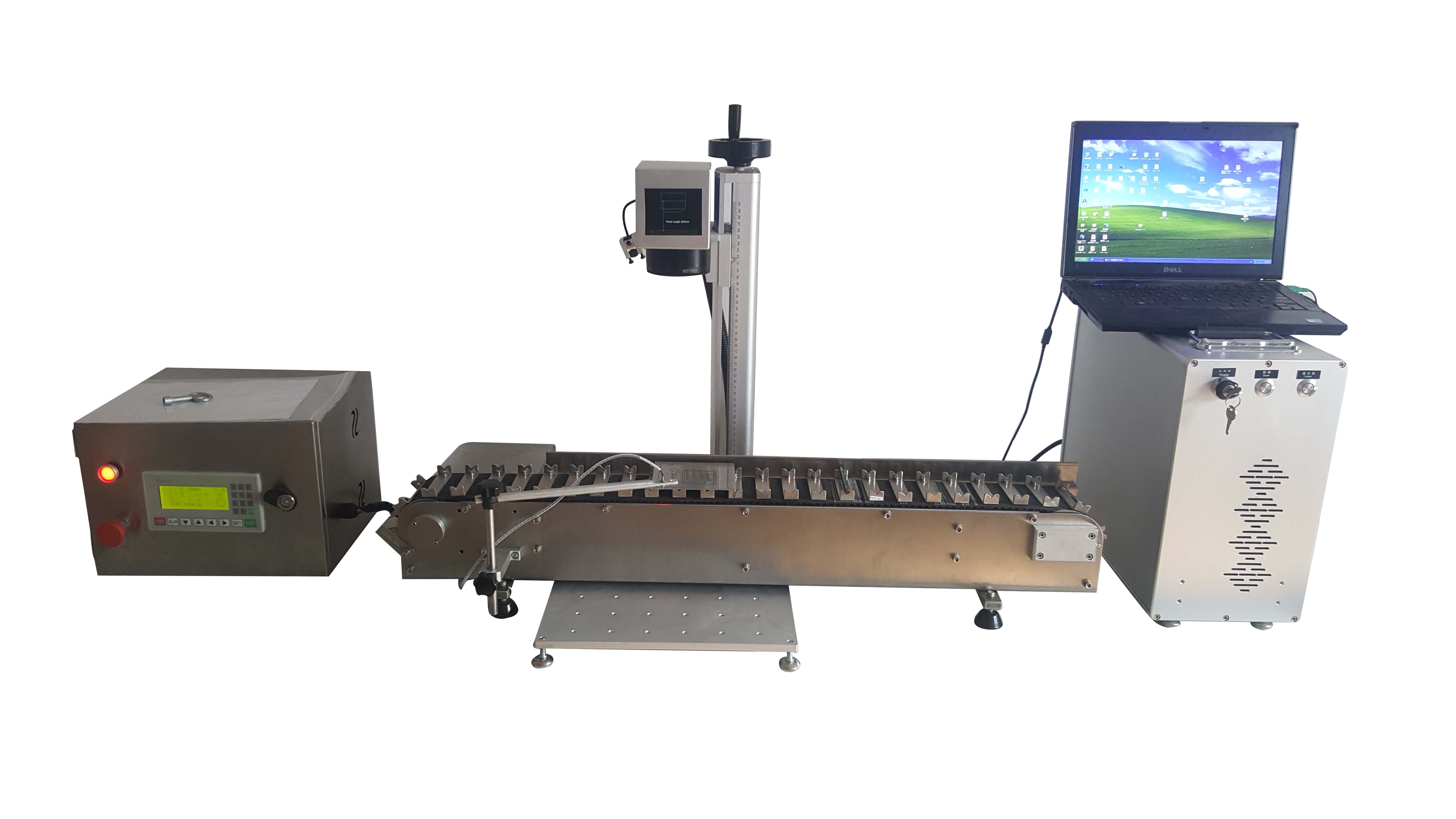 High efficiency online flying fiber laser marking machine with conveyor belt